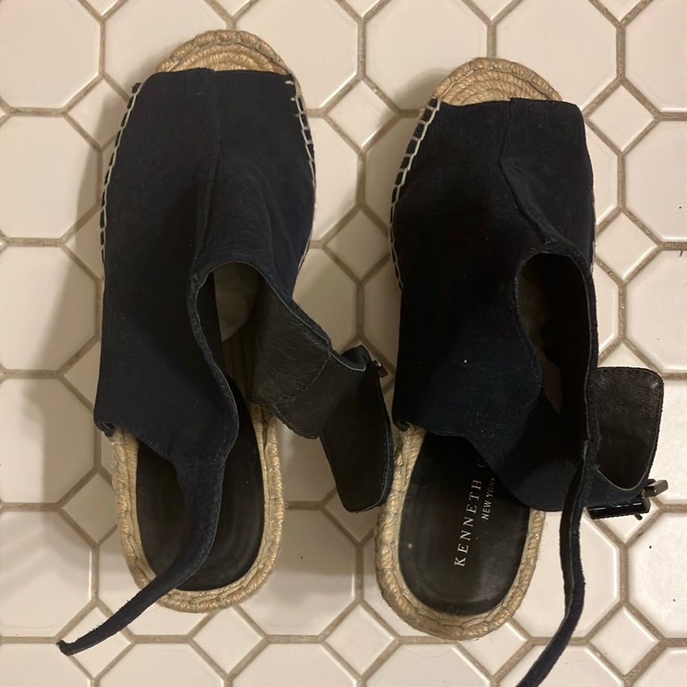 Kenneth Cole Navy Espadrille Sandals with Canvas Upper